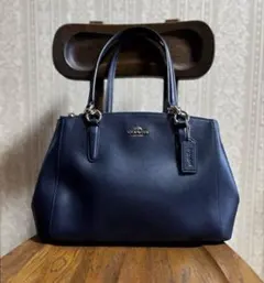 COACHネイビー レザー ハンドバッグ　ショルダーバッグ　美品