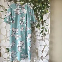 ローズティアラ 半袖 チュニック ワンピース 花柄 Aライン 膝丈 38サイズ