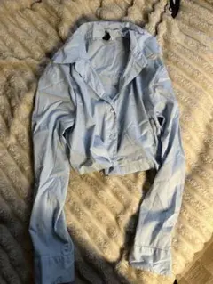 ライトブルー クロップドシャツ XS