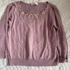 Misch Masch 薄紫 刺繍付きニットセーター