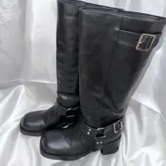 MIU MIU ロングブーツ バックルレザーブーツ ブラック 35 1/2 - メルカリ