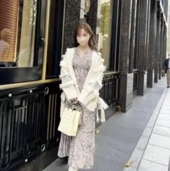 ラインフラワー柄リブコルセットワンピース（COCODEAL ココディール)