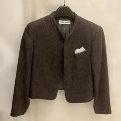 ウール混紡 ノーカラージャケット ダークブラウン