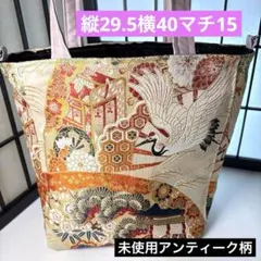 帯リメイクバック、ハンドメイドバック、正絹未使用アンティーク柄丸帯、トートバック