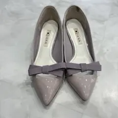 DIANA パンプス 22cm ピンクベージュ リボン ポインテッドトゥ 日本製