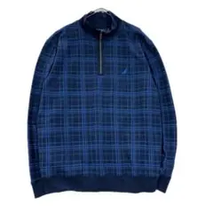 90s～ NAUTICA ハーフジップチェック柄 スウェット XL