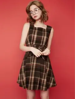 dazzlin チェック柄 ノースリーブワンピース