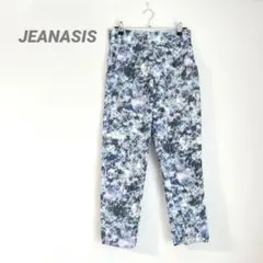 【ジーナシス】トラウザーパンツ ハイウエスト モザイク柄 ブルー M