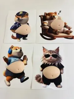 可愛い柴犬 猫お腹ぷにぷにシール 4匹セット スクイーズ 肉球 もっちり 大人気