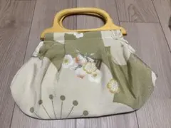 和装用バッグ 花柄 木製ハンドル
