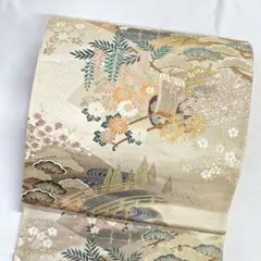 袋帯　西陣織　華小町　四季花模様　松竹梅　扇　流水　橋　金糸　着物　093tz