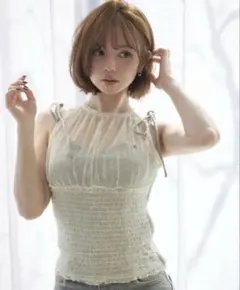 新品 andmary Paula lacey chiffon tops blue - メルカリ