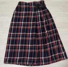 コ*ち様 チェック柄ロングスカート 赤 黒 白 ラップスカート風
