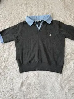 U.S. POLO ASSN. ポロシャツ半袖 グレー×水色 Lのサムネイル