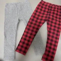 UNIQLO レギパン　赤黒チェック柄とグレーのレギンスセット 100cm