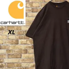 カーハート　Tシャツ　ポケット　ダークブラウン　ビッグシルエット　ロゴ　XL