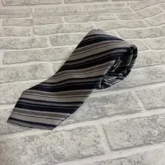 LES MUES ストライプ柄ネクタイ　ブルー×シルバー　光沢