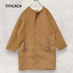 チチカカ ノーカラー ロングコート F キャメル 刺繍 エスニック 秋冬