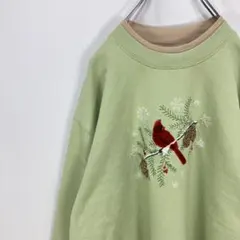 古着 刺繍ロゴ 鳥 2重襟 スウェット トレーナー