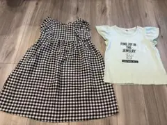未使用 120cm ギンガムチェックワンピースとTシャツセット