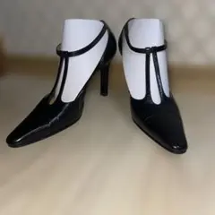 CharlesJourdanブラック レザー Tストラップ ハイヒール71/2