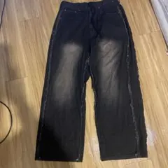 ブラック ワイドパンツ ダメージ加工