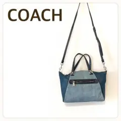 美品 COACH コーチ ハンドバッグ 2way ショルダー デニム レザー
