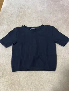 黒 リブ編み 半袖Tシャツのサムネイル