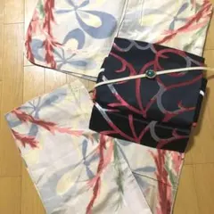 アンティーク　正絹　銘仙　小紋　メルヘンなアールデコ調ボタニカル