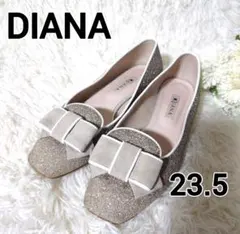 【美品】ダイアナ グリッター リボン パーティ スクエアトゥ フラット　23.5