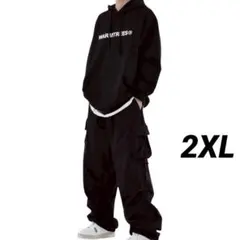 カーゴパンツ 　メンズ　ワーク 　韓国 　ワイド　 黒 　ブラック　2XL　秋冬