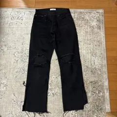 moussy ブラックデニム　ダメージストレートデニム