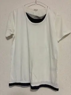 CINEMA CLUB 重ね着風 半袖Tシャツ ドット柄