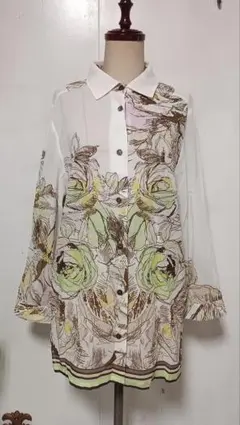 トーベル Firosa 花柄シアーロング丈ブラウス　大きいサイズ13