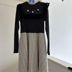 mezzo piano ワンピース 長袖 グレー×ベージュ