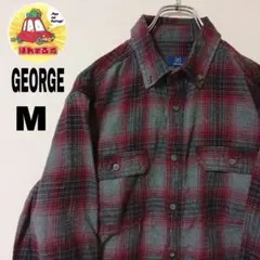 USA古着 GEORGE ネルシャツ M ワインレッド　グレー　オンブレ