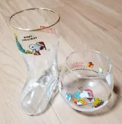 スヌーピー　クリスマス柄　ガラスのグラス　２点set　★着払い