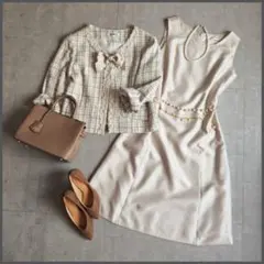 セレモニー ママスーツ 入学式 ツイードジャケット フレアワンピース ML