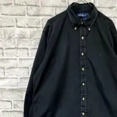 ラルフローレン長袖シャツ！ブラックL ロゴ刺繍 0130