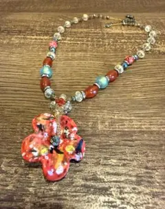 新品◆Saori ベネチアンガラス お花ネックレス 金箔 QVC サオリ