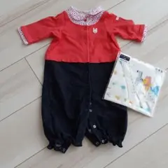 【ミキハウス】 長袖ロンパース　カバーオール50-60&ガーゼ２枚組