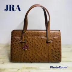 美品　JRA オーストリッチ　ハンドバッグ　レザー　ガマ口　ブラウン