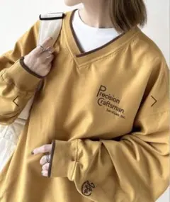 イエロー Mサイズ JAVA リブラインロゴ刺しゅうプルオーバー 未使用