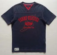 トミーヒルフィガー VネックTシャツ 紺 カレッジロゴ ウィングフット M相当