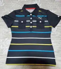 Puma レディースポロシャツ L 黒/ストライプ