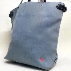 バーバリーブルーレーベル　トートバッグ　デニム　ノバチェック　ホースロゴ　レザー
