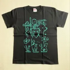 僧侶と坐禅するうさぎとハシビロコウと熊　半袖Tシャツ ブラックのサムネイル