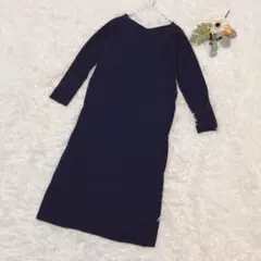 マーキュリーデュオ リブニットワンピース Vネック ネイビー F