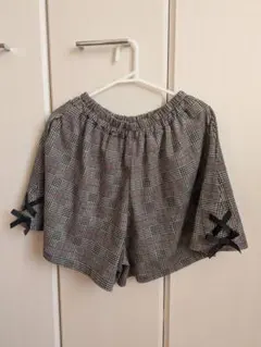 キュロット 女児 女の子 グレー チェック柄かわいい リボン