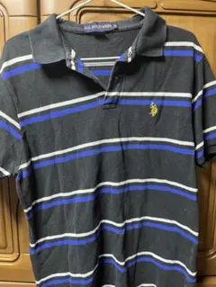 U.S. POLO ASSN. コットン ポロシャツ M 黒/青/白ストライプ